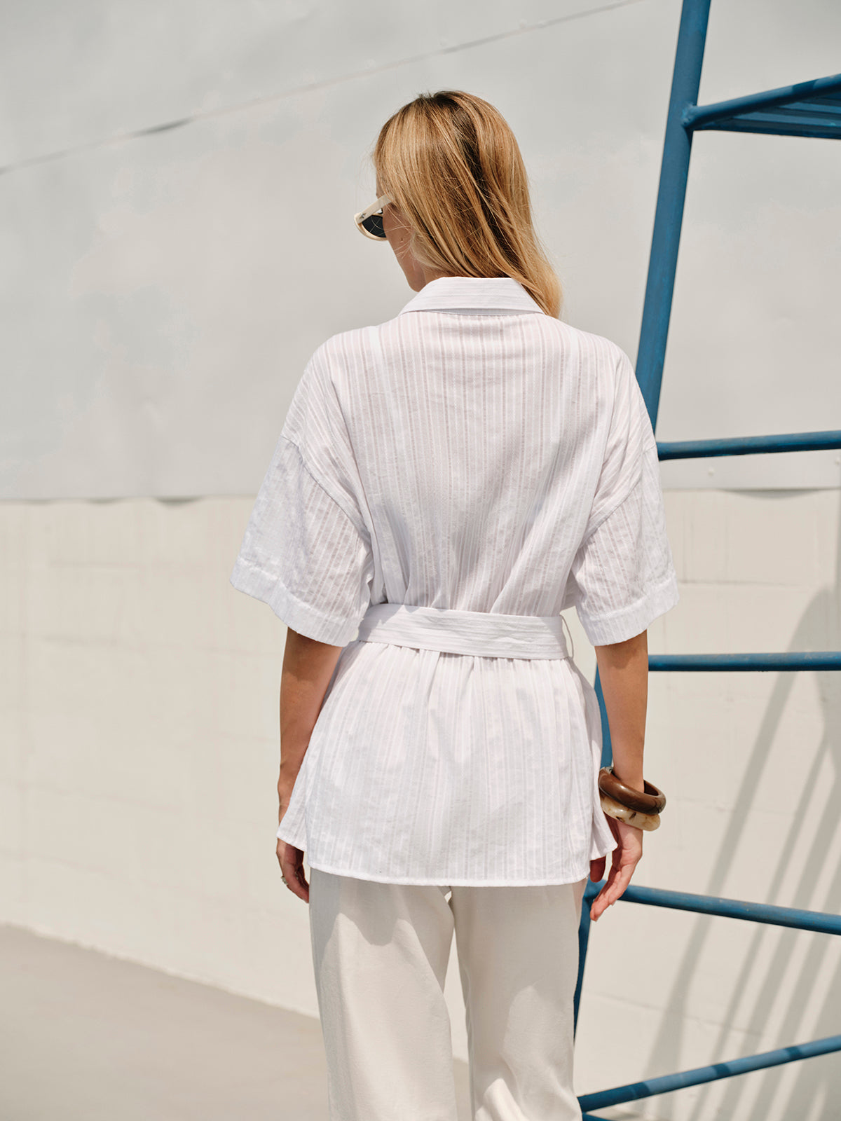 Didi | Dames Katoenen Blouse Met Ceintuur & Kraag