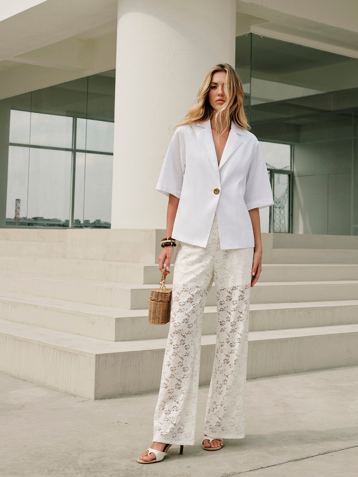 Dita | Broek van Kant Stof voor Dames – Mid Waist met Koordsluiting