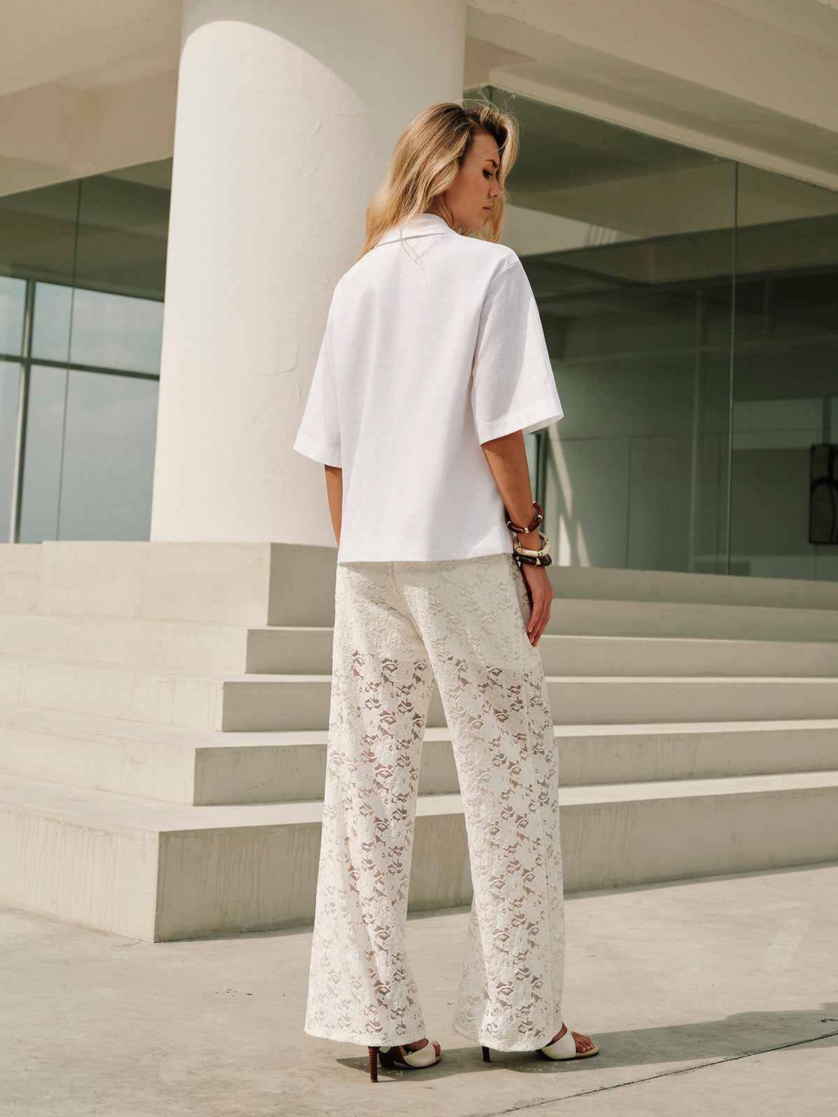 Dita | Broek van Kant Stof voor Dames – Mid Waist met Koordsluiting