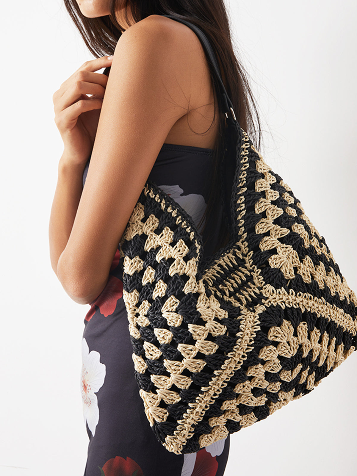 Ofelia | Vintage Gehaakte Macramé Schoudertas Stro