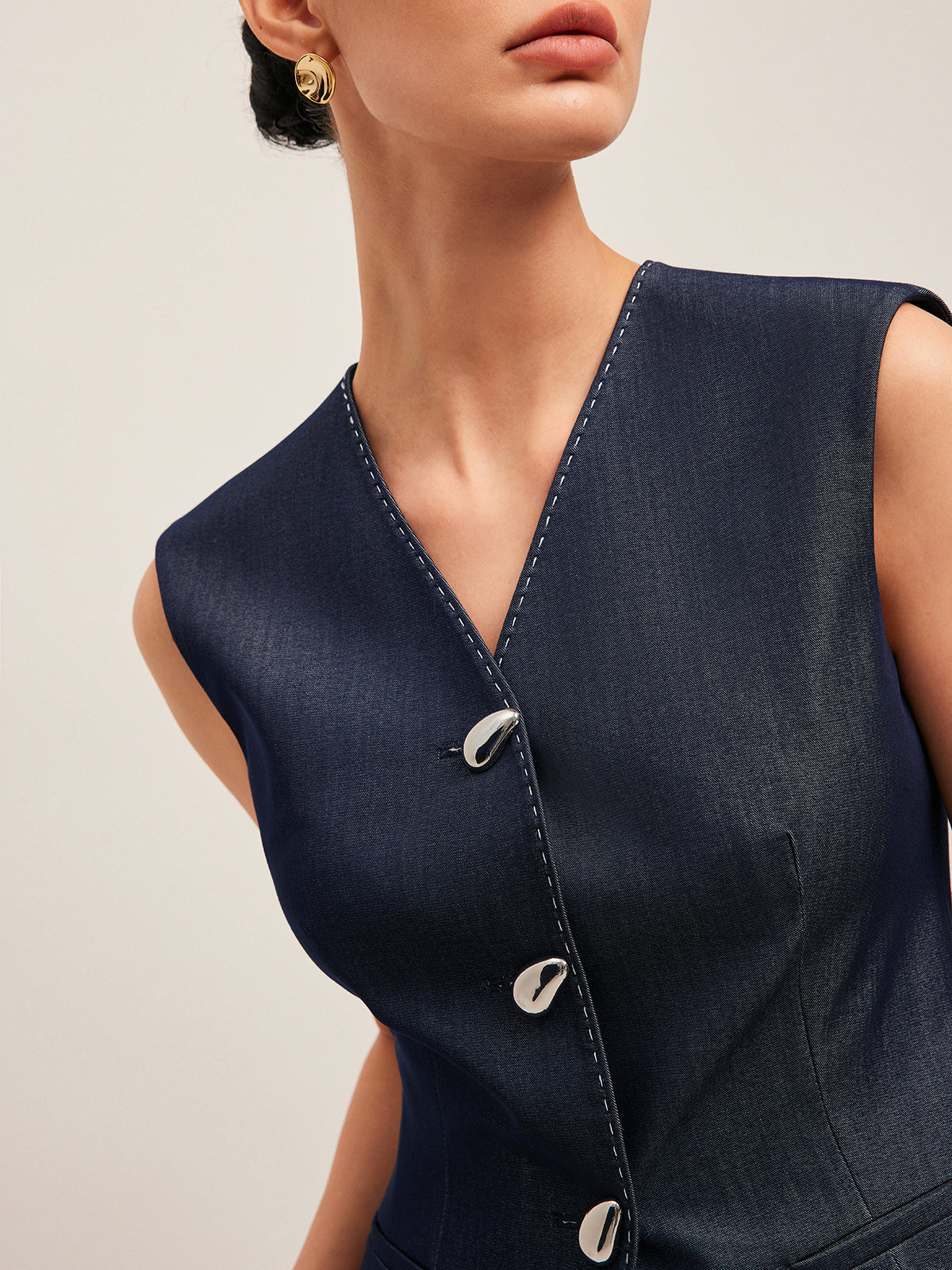 Jimena | Stijlvol Dames Gilet met Contrast Stiksel - Elegant Peplum Design