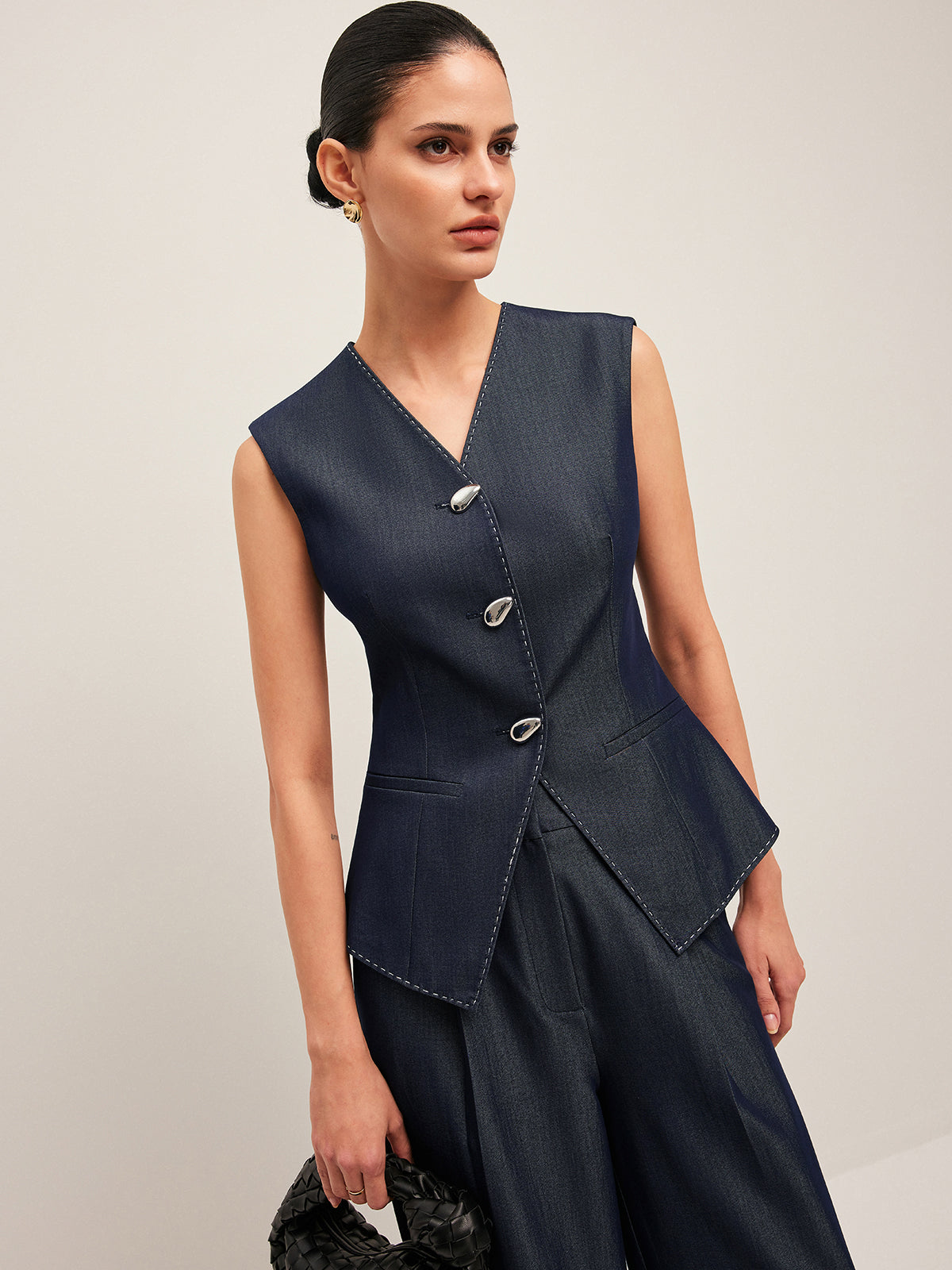 Jimena | Stijlvol Dames Gilet met Contrast Stiksel - Elegant Peplum Design