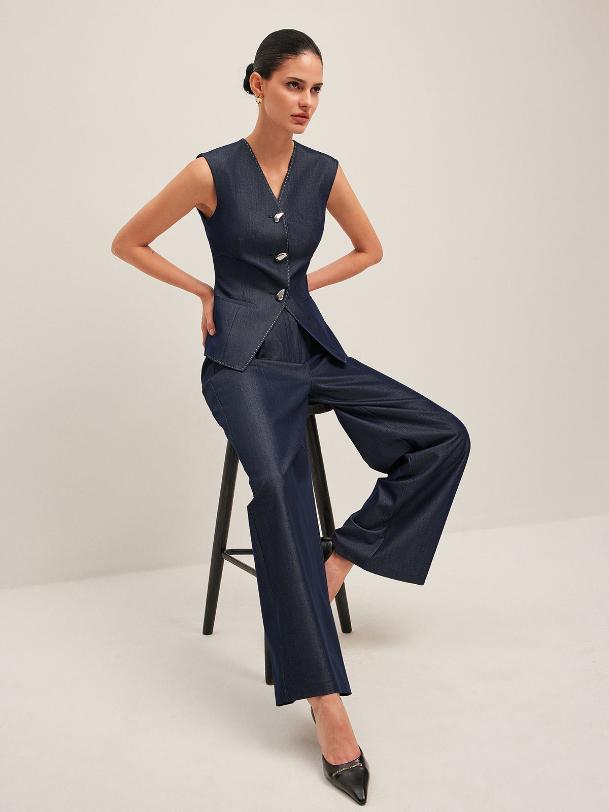 Jimena | Stijlvol Dames Gilet met Contrast Stiksel - Elegant Peplum Design