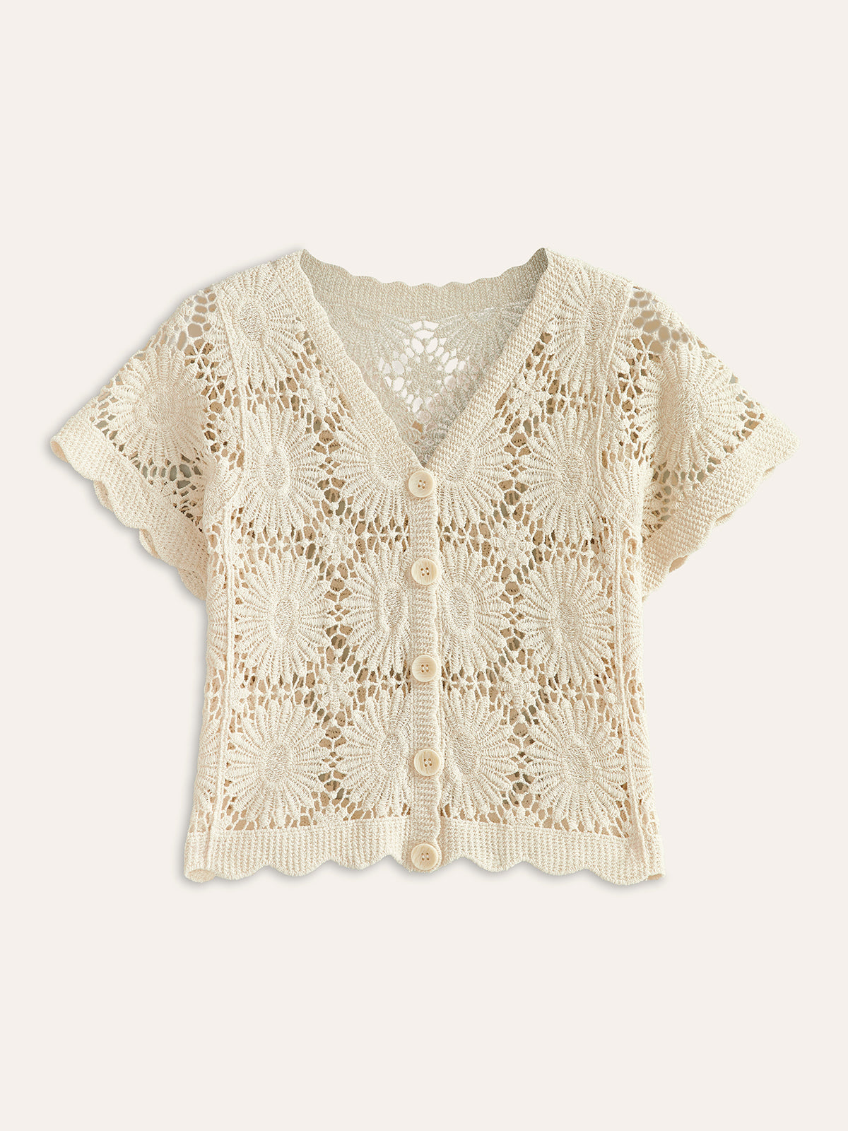 Isma | Trendy Top - Gebreid Vestje met Bloemen & Knopen – Katoenmix
