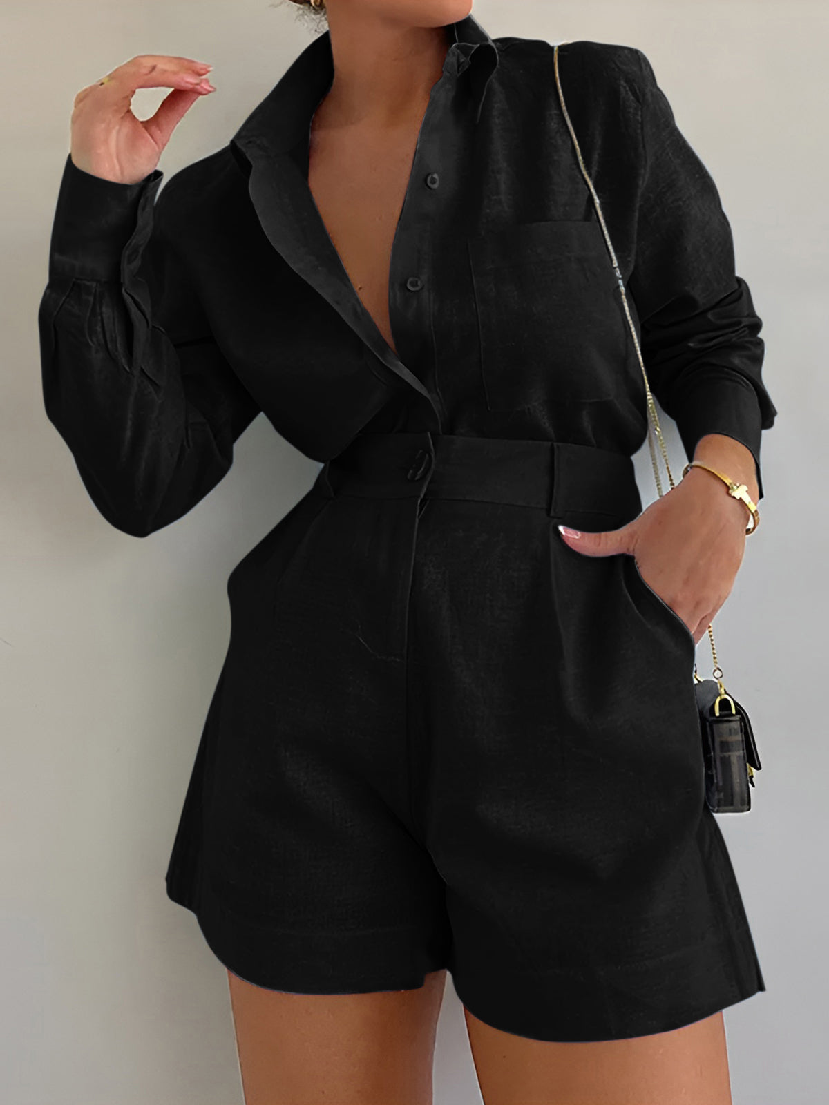 Dona | Tweedelige Katoenen Set voor Dames – Blouse & Shorts – Zomerlook