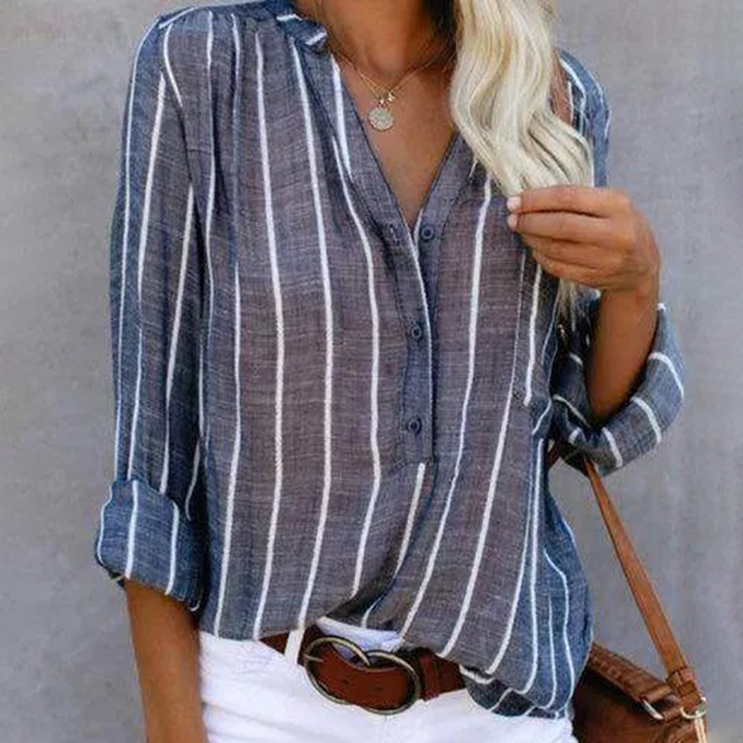 Solaine | Elegante Gestreepte V-Hals Blouse