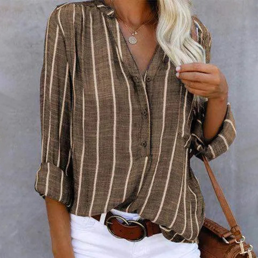 Solaine | Elegante Gestreepte V-Hals Blouse