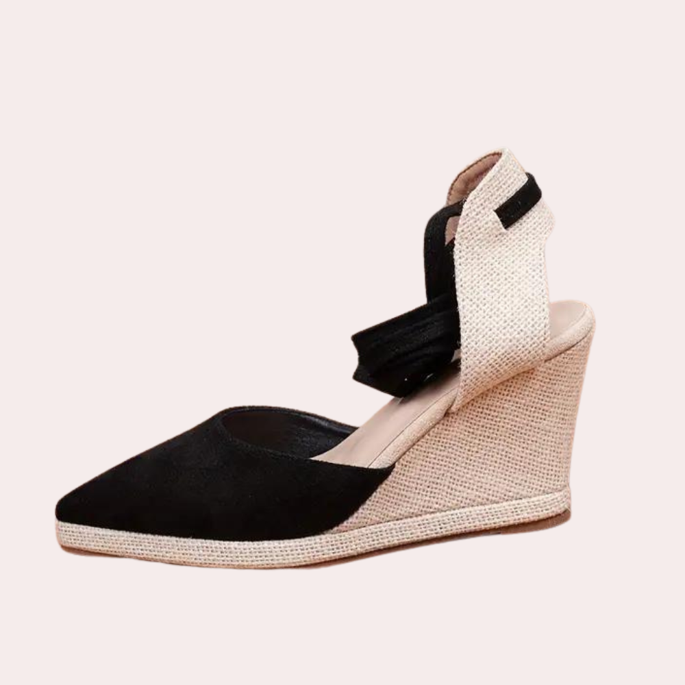 Modesta | Zwarte Dames Sleehak Sandalen met Vetersluiting