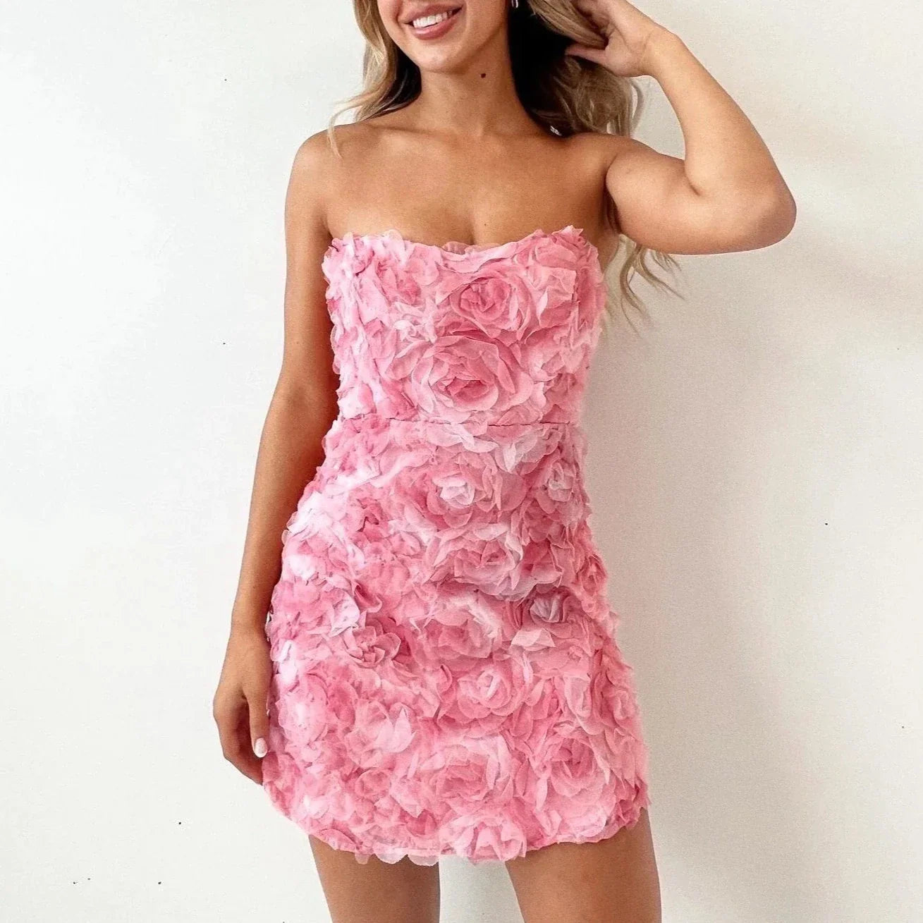 Très Jolie | Strapless Jurk Met Bloemmotief