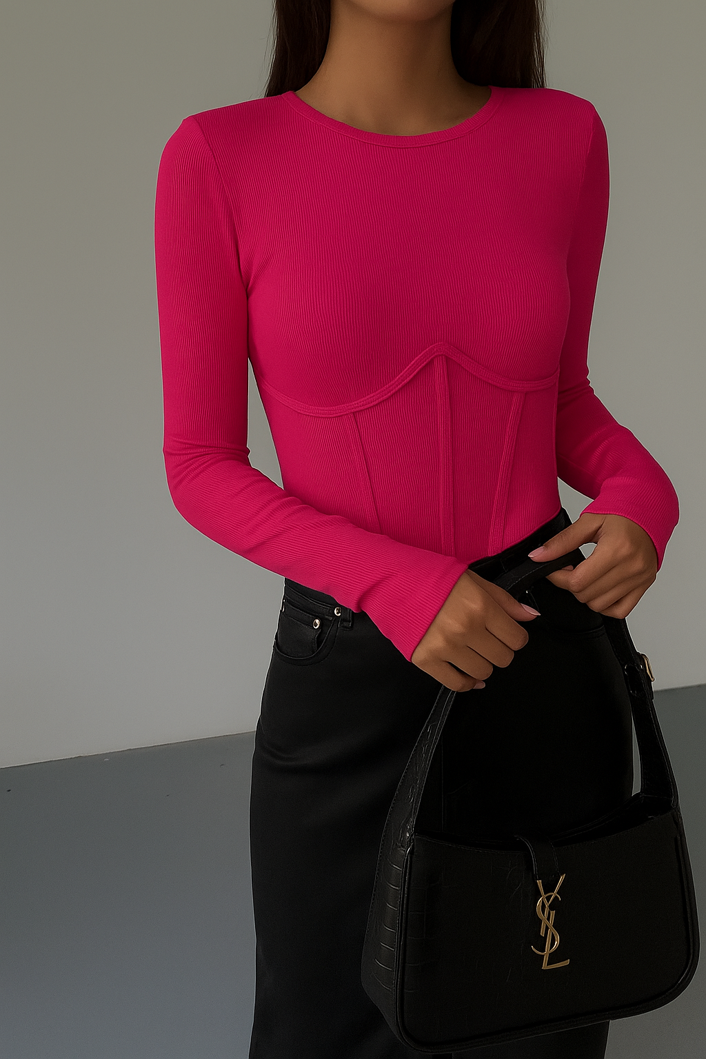 Salomé | Lange Mouwen Top met Mock Nek en Piping Details