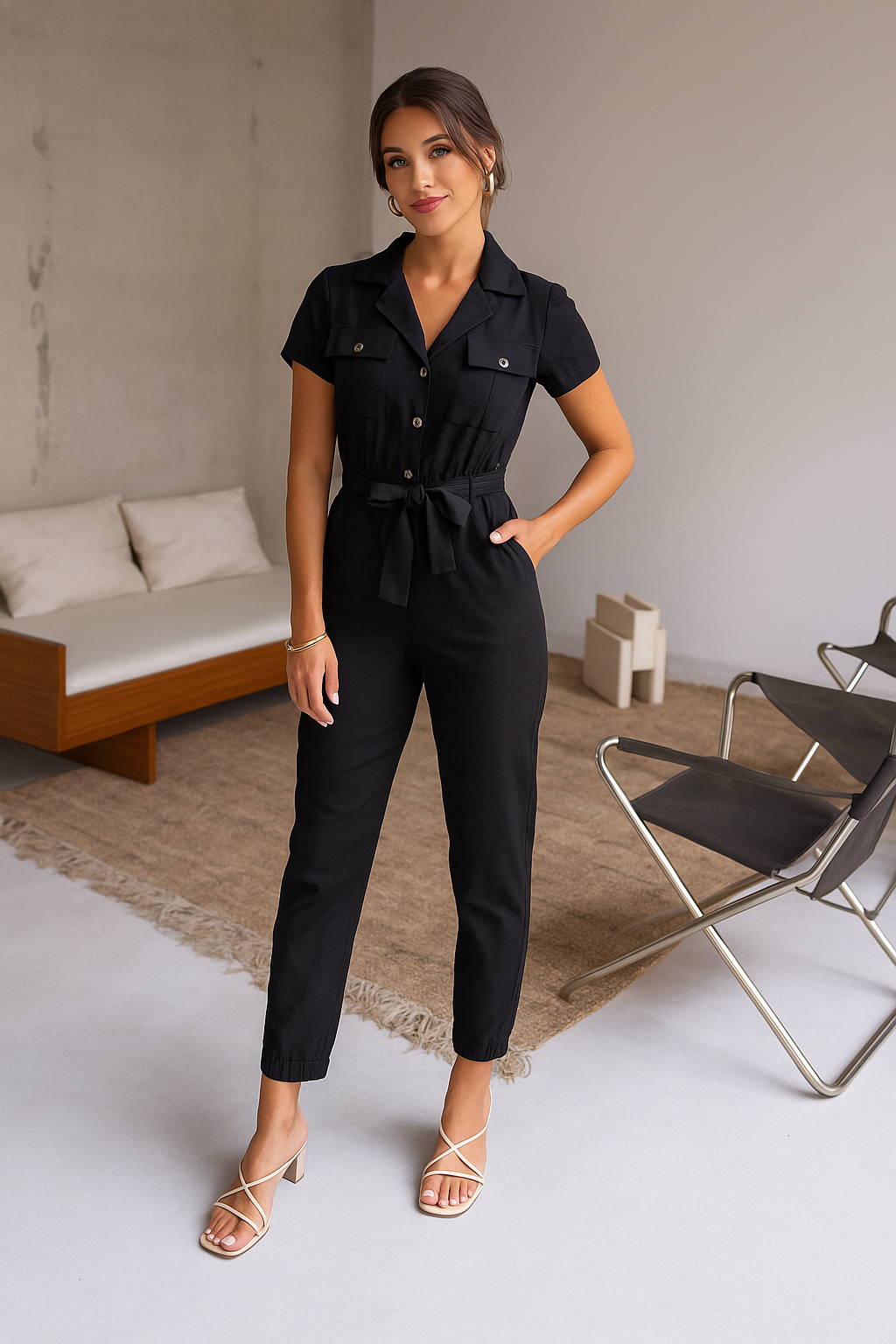 Yazzi | Elegante Casual Jumpsuit met V-hals en Knopen