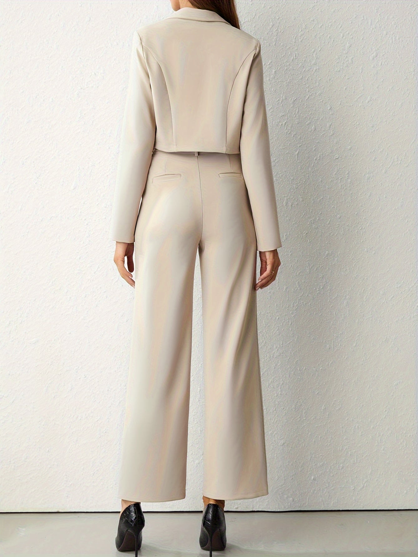 Delana | Chique Dames Tweedelige Set - Wijde Broek en Cropped Blazer