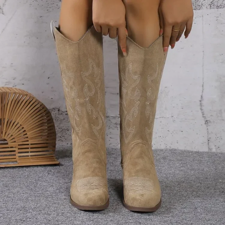 Cora | Kniehoge Dames Cowboy Laarzen van Hoogwaardig Suède