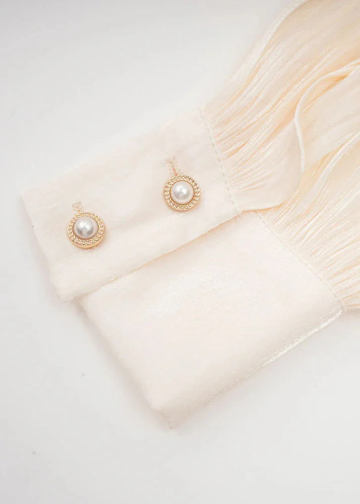 Lucetta | Champagne Mini Jurk met Plooi & Parelknopen