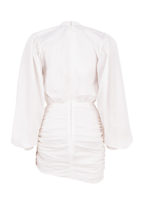 Assana | Witte Mini Jurk met Pofmouwen – Chique en Elegant