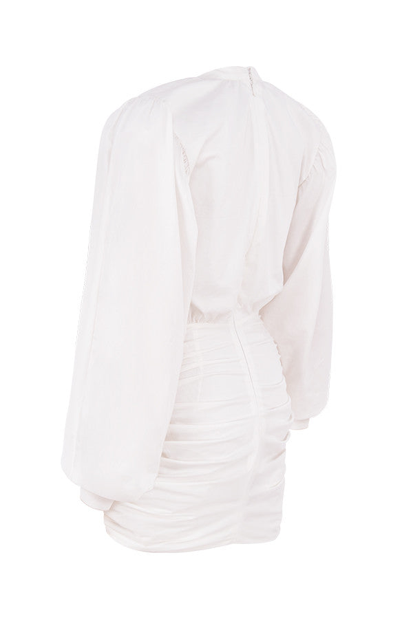 Assana | Witte Mini Jurk met Pofmouwen – Chique en Elegant
