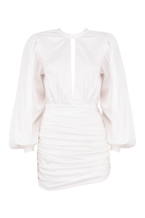 Assana | Witte Mini Jurk met Pofmouwen – Chique en Elegant