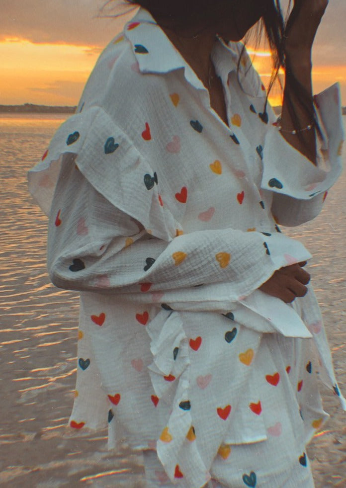 Jenika | Loungewear Set van Katoen met Hartjes Print - Zomers & Stijlvol