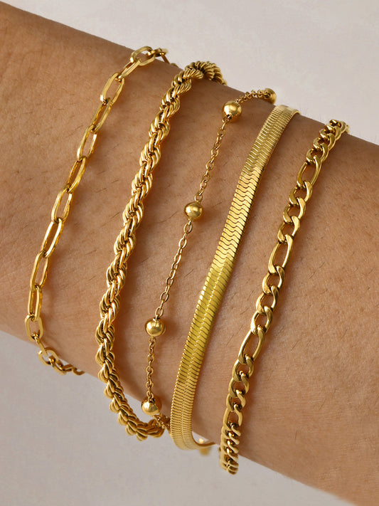 Gina | Luxe Armbanden Set - Set van 5, Verstelbaar, Titanium Staal