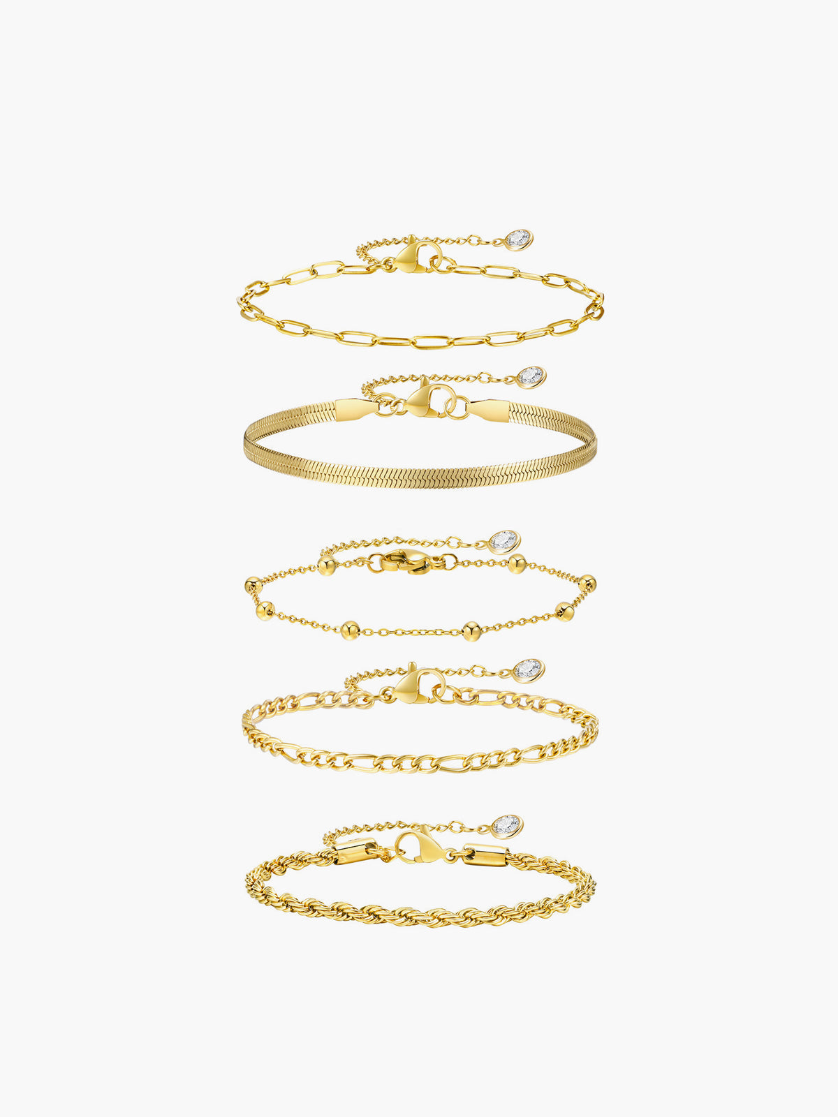 Gina | Luxe Armbanden Set - Set van 5, Verstelbaar, Titanium Staal