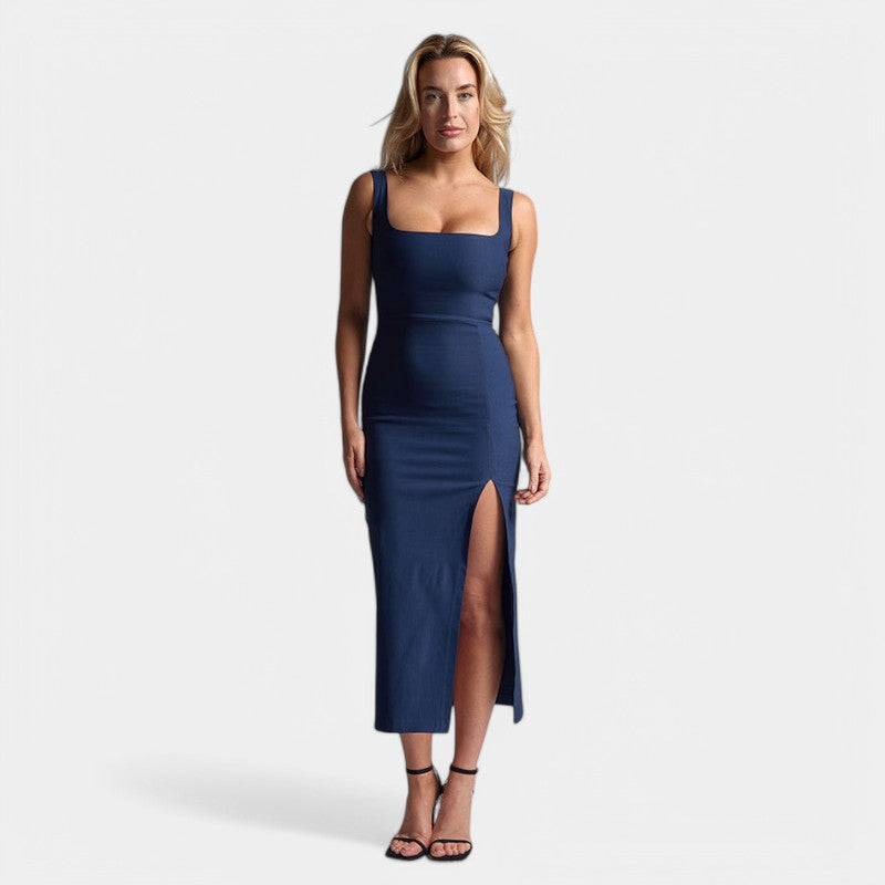 Aldara | Midi Jurk Dames – Getailleerd met Split & V-Hals