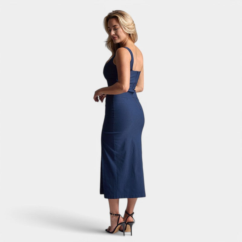 Aldara | Midi Jurk Dames – Getailleerd met Split & V-Hals