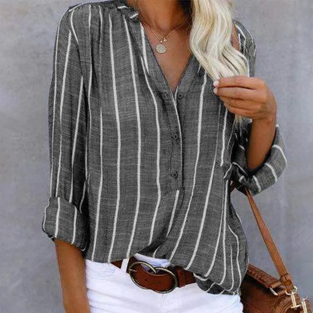 Solaine | Elegante Gestreepte V-Hals Blouse