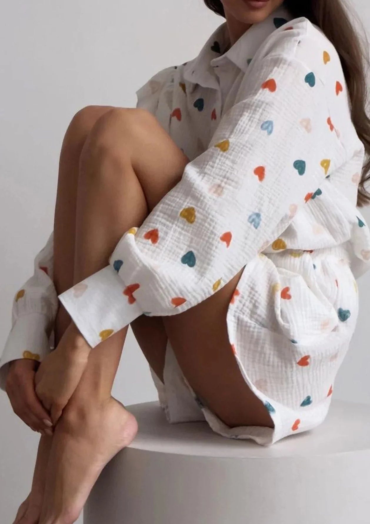 Jenika | Loungewear Set van Katoen met Hartjes Print - Zomers & Stijlvol