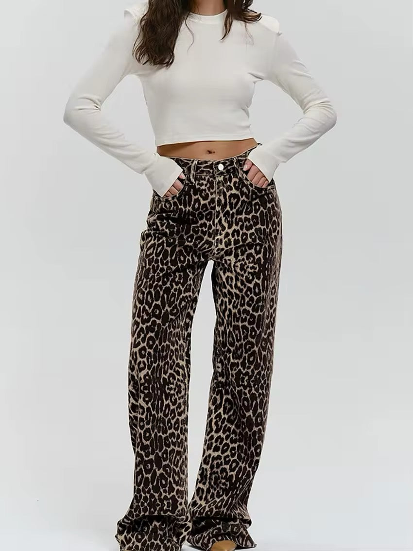 Fallon | Trending Luipaardprint Jeans met Rechte Pijpen