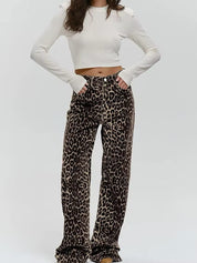 Fallon | Trending Luipaardprint Jeans met Rechte Pijpen