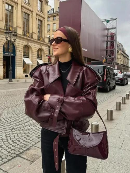 Nola | Stijlvolle Leren Jas met Luxe Schouderdetails