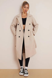 Cindy | Lange Wollen Dames Trenchcoat met Ceintuur – Elegant & Warm