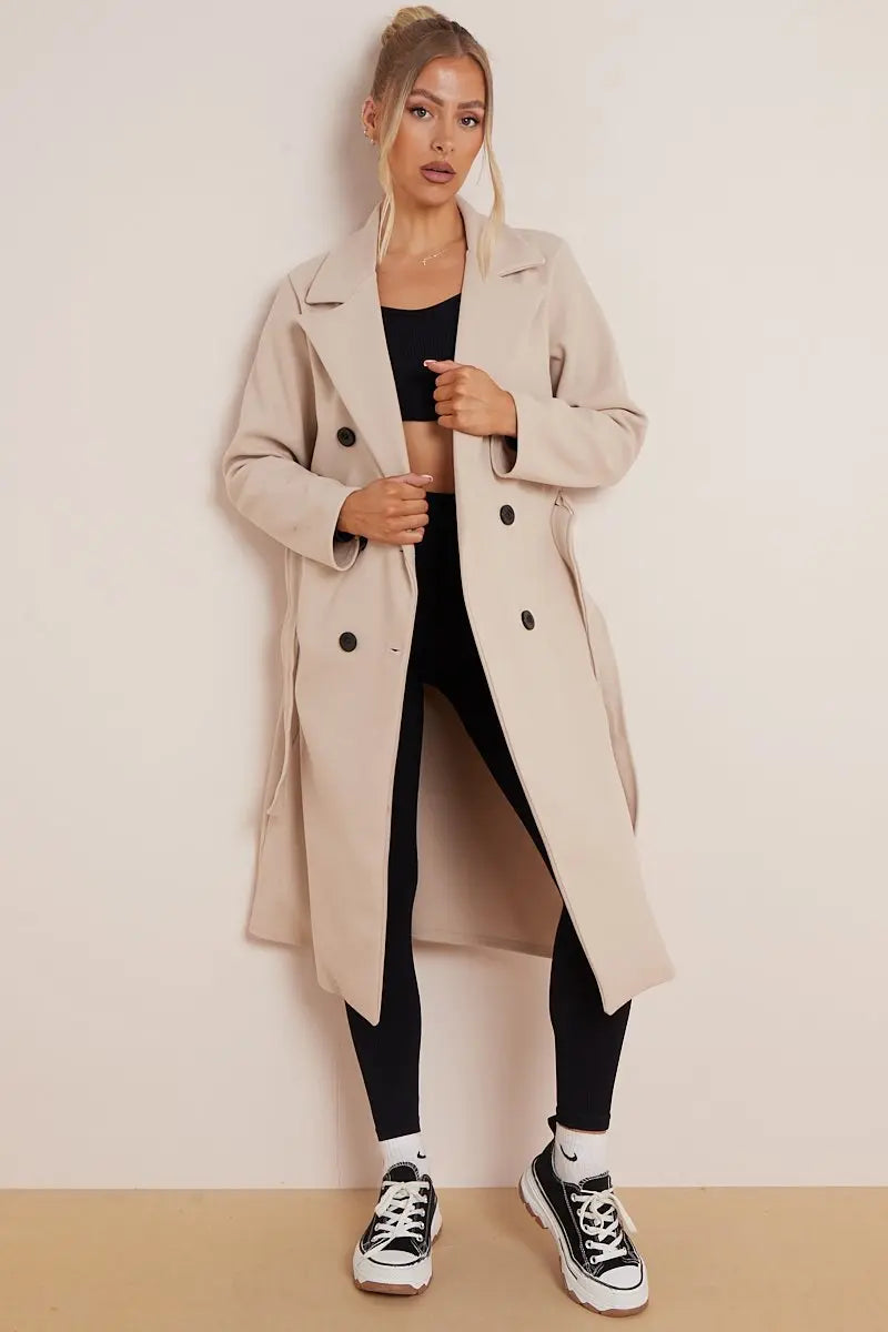 Cindy | Lange Wollen Dames Trenchcoat met Ceintuur – Elegant & Warm