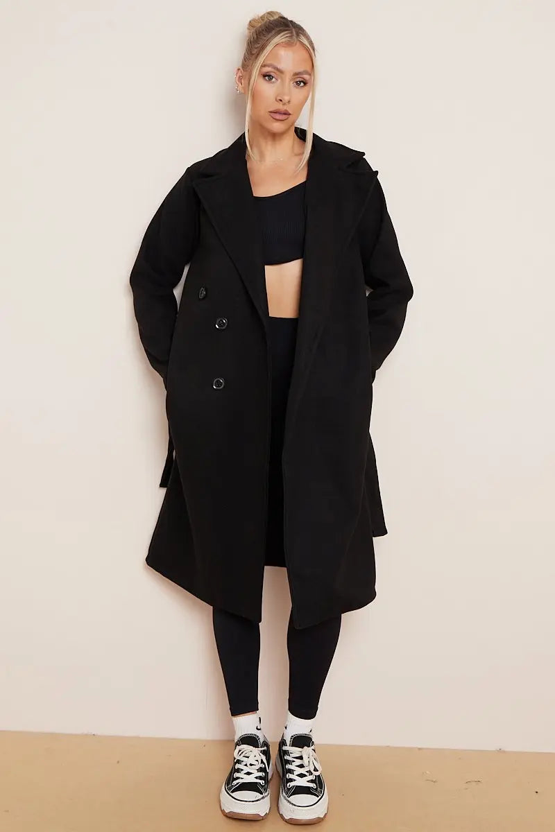 Cindy | Lange Wollen Dames Trenchcoat met Ceintuur – Elegant & Warm
