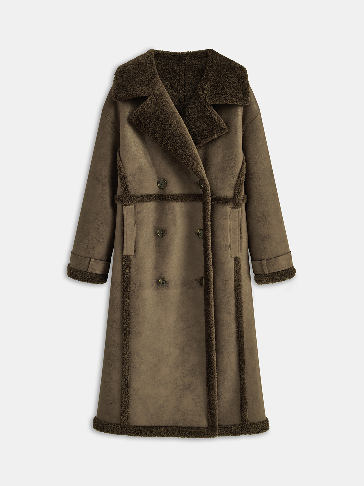 Lara | Luxe Winterjas Dames - Lange Model, Vegan Leer en Fleece Voering