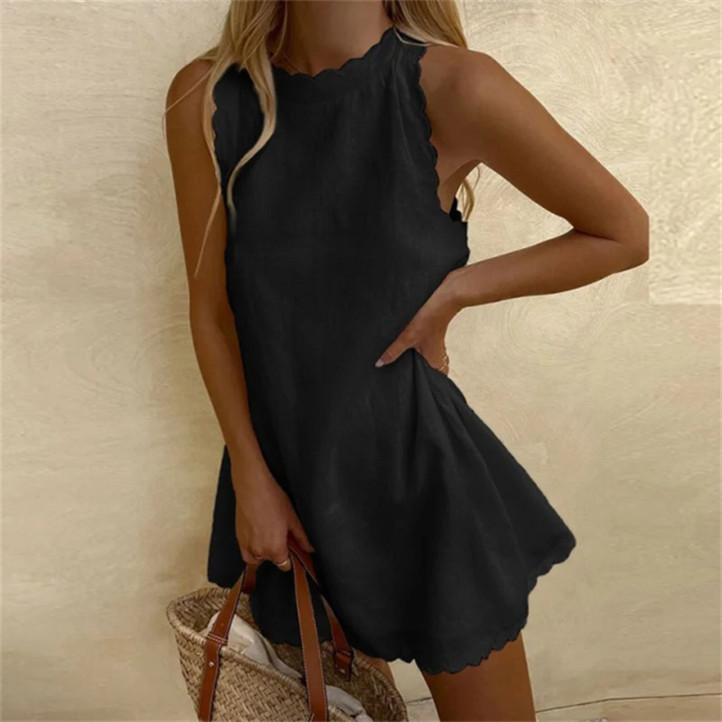 Linnen Jurk met Trendy O-Hals