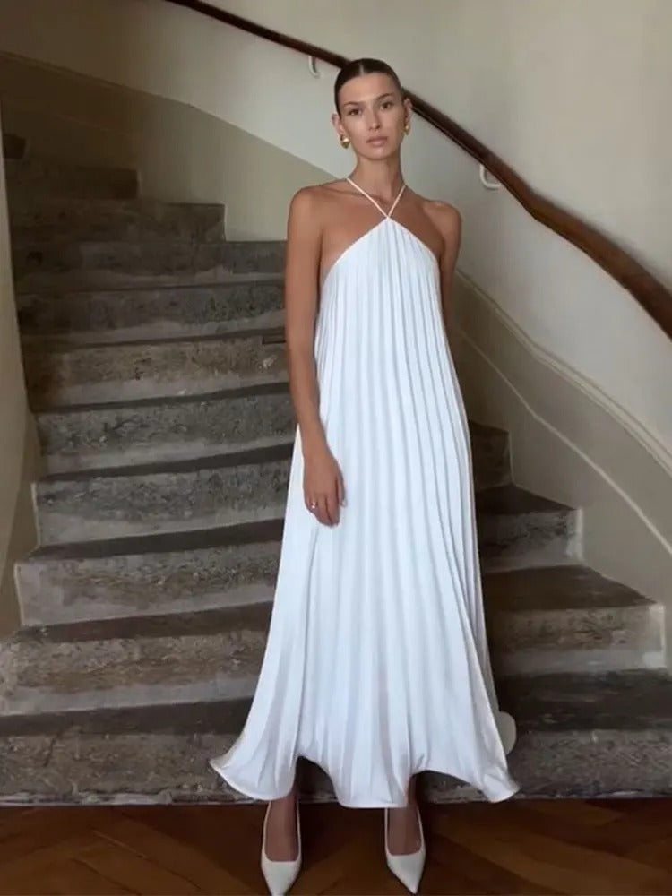 Baily | Luxe Plissé Maxi Halterjurk