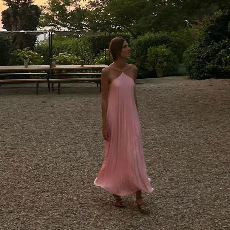 Baily | Luxe Plissé Maxi Halterjurk