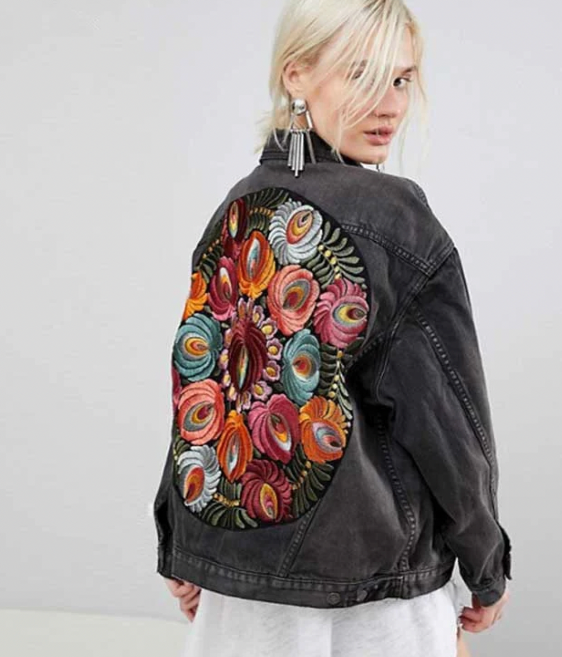 Seana | Comfortabel Denim Jack met Bloemenprint