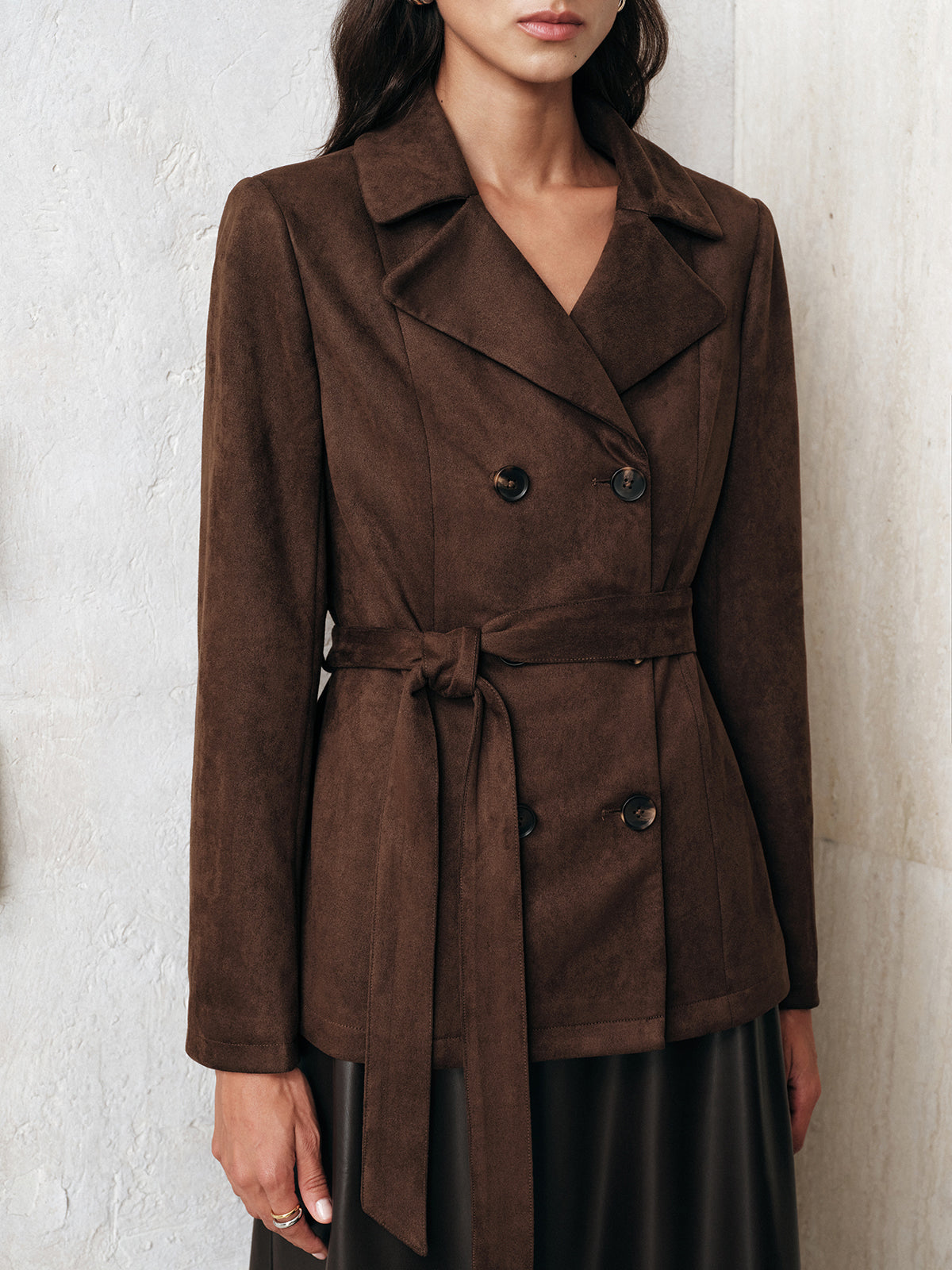 Meli | Elegante Suede Damesjas - Stijlvolle Knopen met Strikceintuur