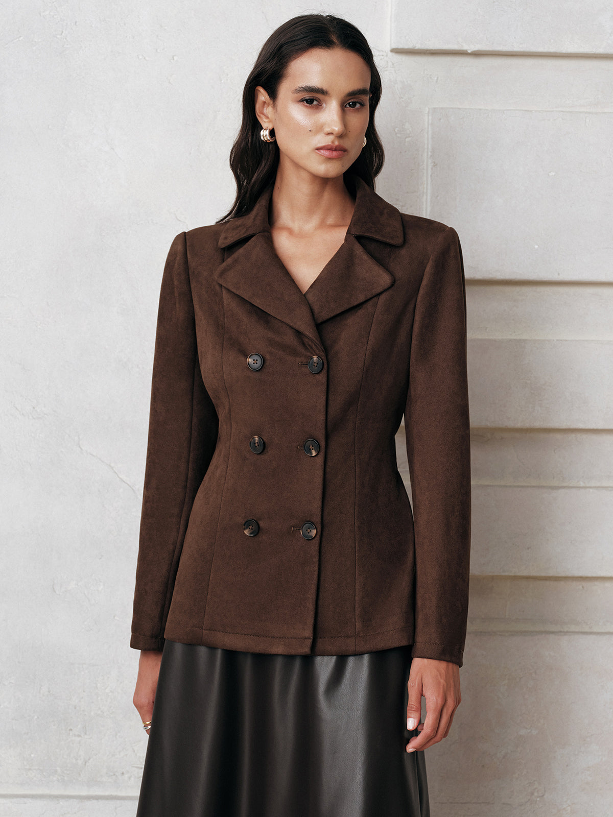 Meli | Elegante Suede Damesjas - Stijlvolle Knopen met Strikceintuur