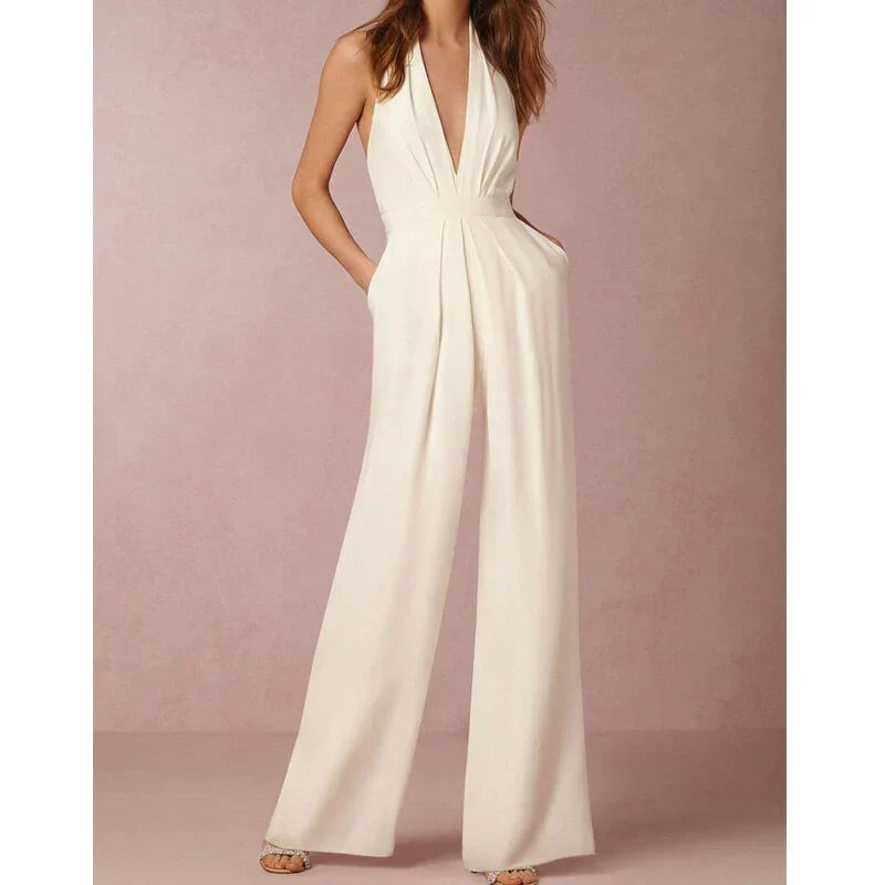 Cathy | Elegante Jumpsuit -Diepe V-Hals & Wijde Pijpen