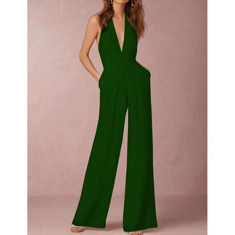 Cathy | Elegante Jumpsuit -Diepe V-Hals & Wijde Pijpen