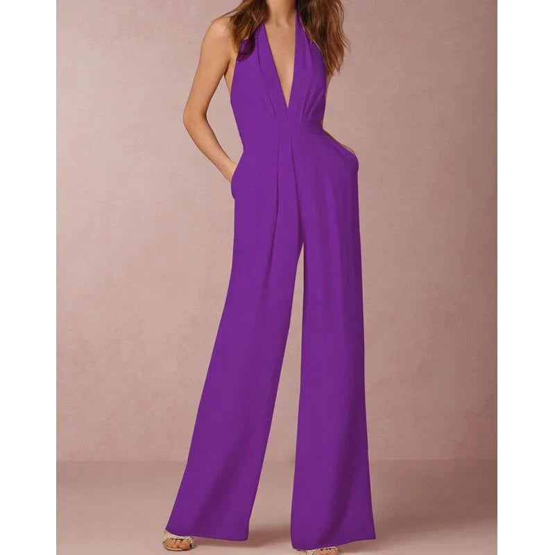Cathy | Elegante Jumpsuit -Diepe V-Hals & Wijde Pijpen