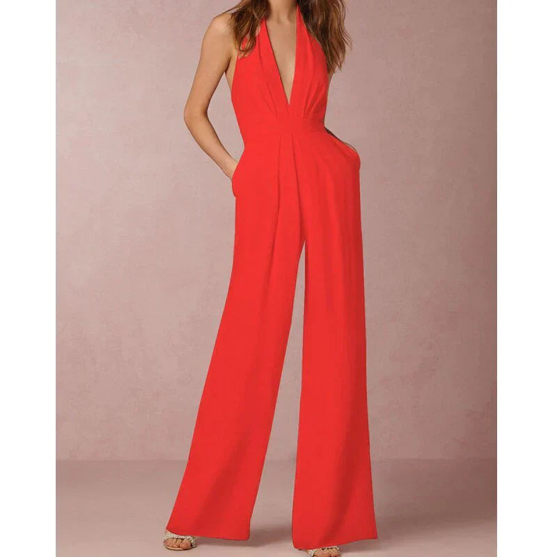 Cathy | Elegante Jumpsuit -Diepe V-Hals & Wijde Pijpen