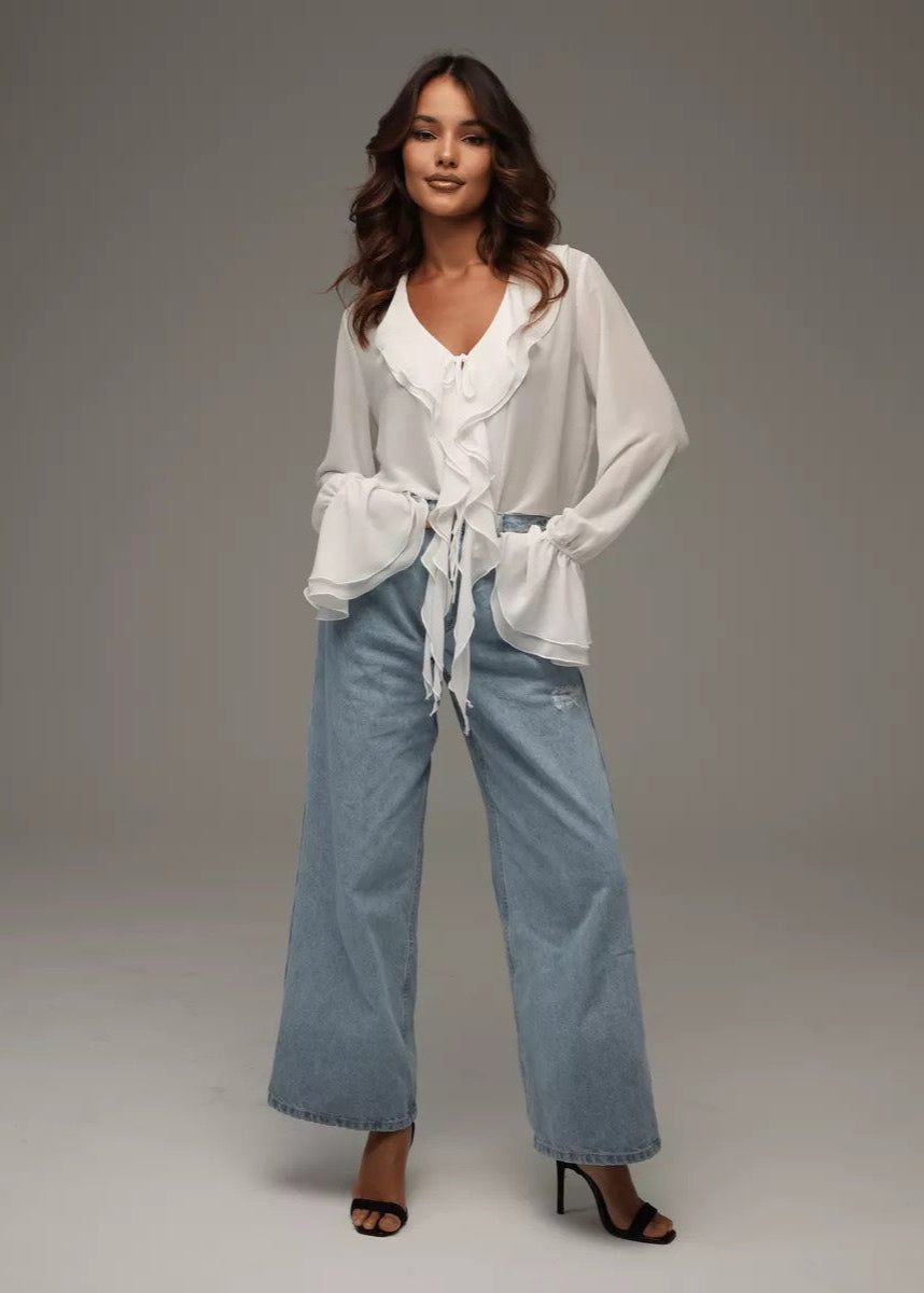 Zhoe | Dames Blouse van Chiffon met Ruches en V-hals – Elegant en luchtig