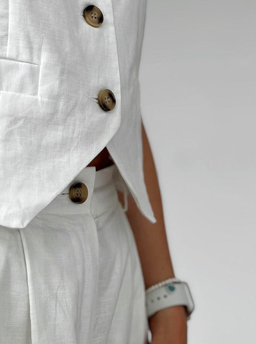 Josa | Linnen Tweedelige Set Dames – Blouse met Knoopsluiting & Korte Broek