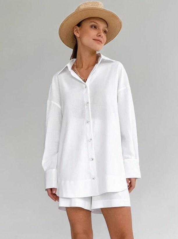 Ylva | Katoenen Set met Oversized Blouse en Korte Broek