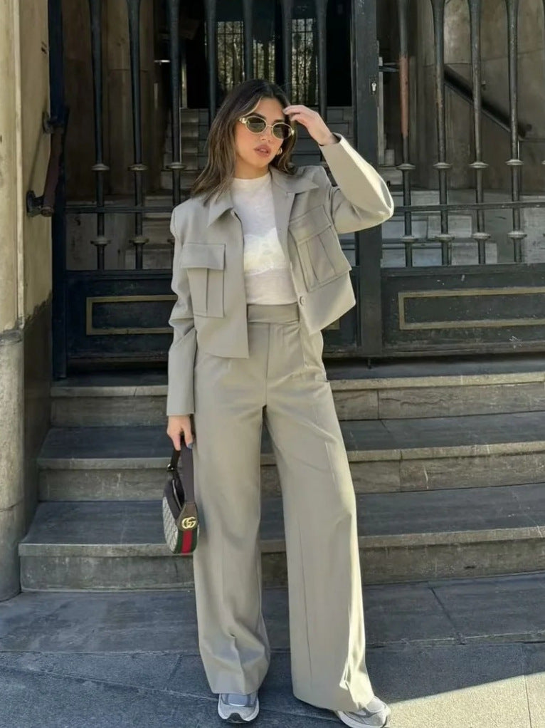 Chique Tweedelige Set - High Waist Pantalon en Cropped Jasje