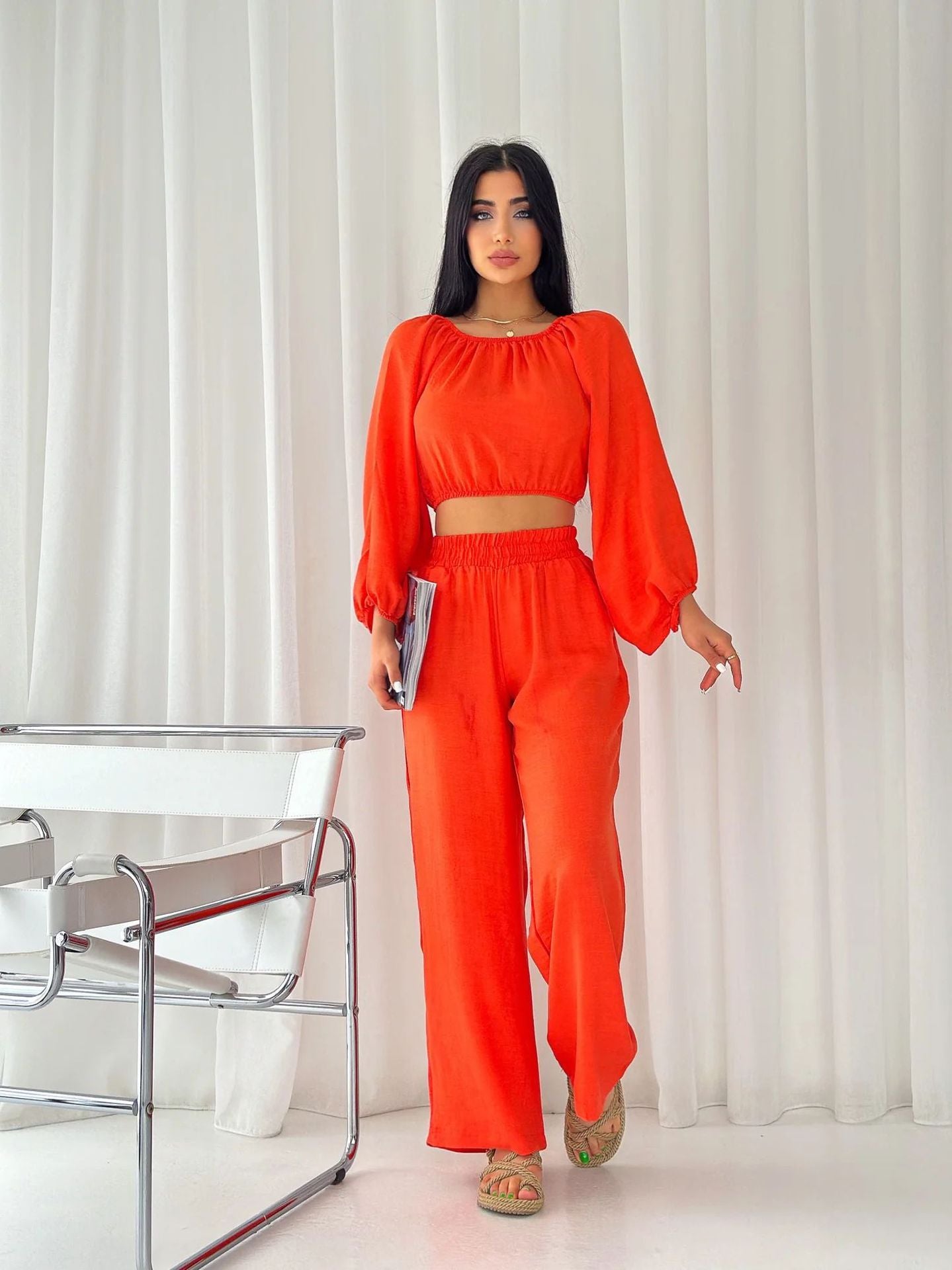 Chaunte | Tweedelige Zomer Set Dames - Off-Shoulder Crop Top & Wijde Broek